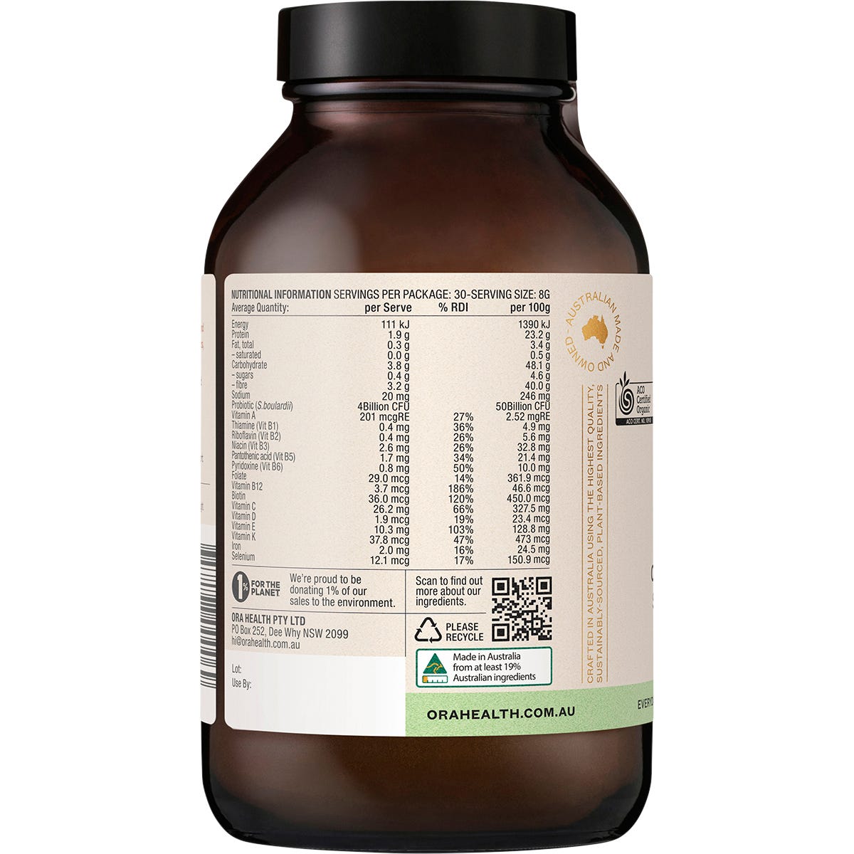 Ora Health Organic Greens Superpowder+ 240g - Ora Health