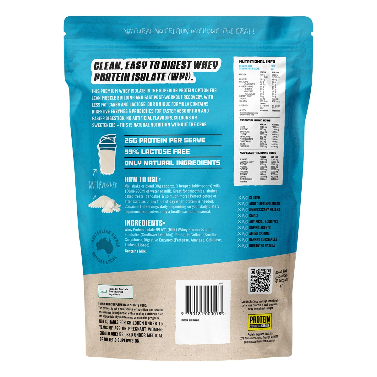 Protein Supplies Australia WPI Whey Protein Isolate Pure 1kg