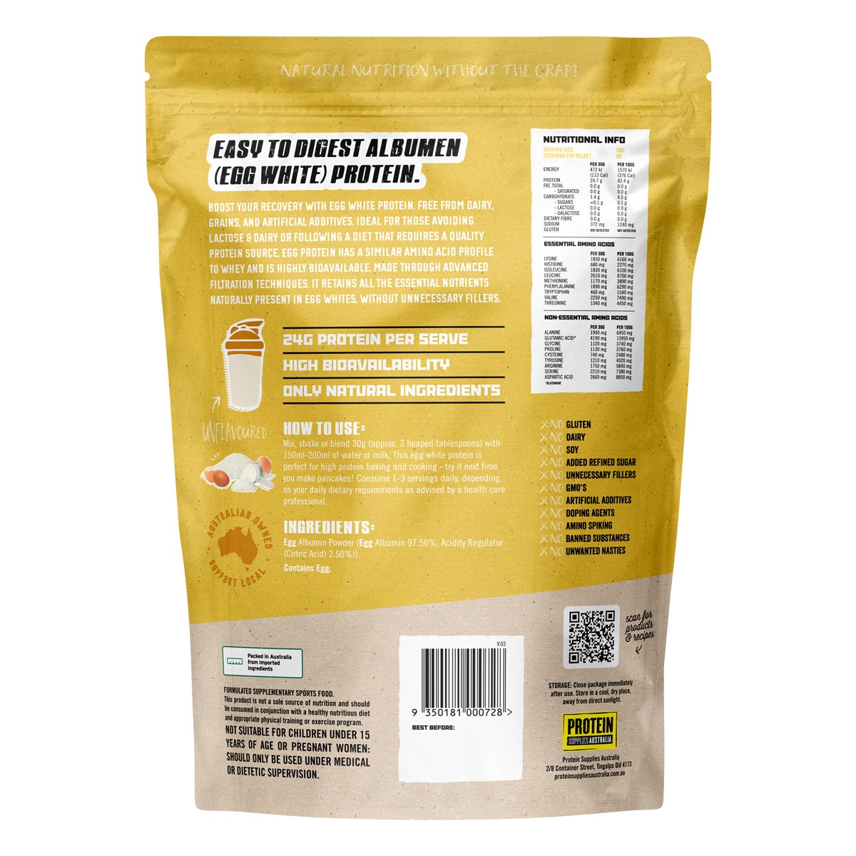 Protein Supplies Australia PaleoPro Egg White Protein Pure 900g
