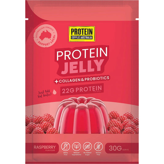 Protein Supplies Australia Protein Jelly with Collagen Raspberry 12x30g - Protein Supplies Australia