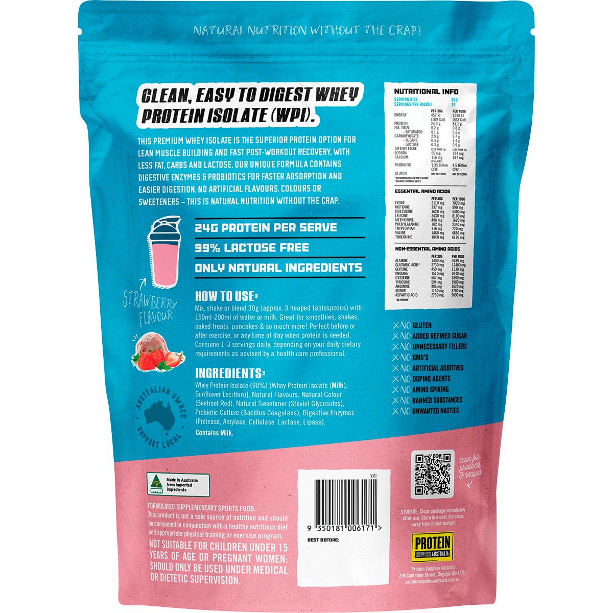Protein Supplies Australia WPI Whey Protein Isolate Strawberry 500g - Protein Supplies Australia