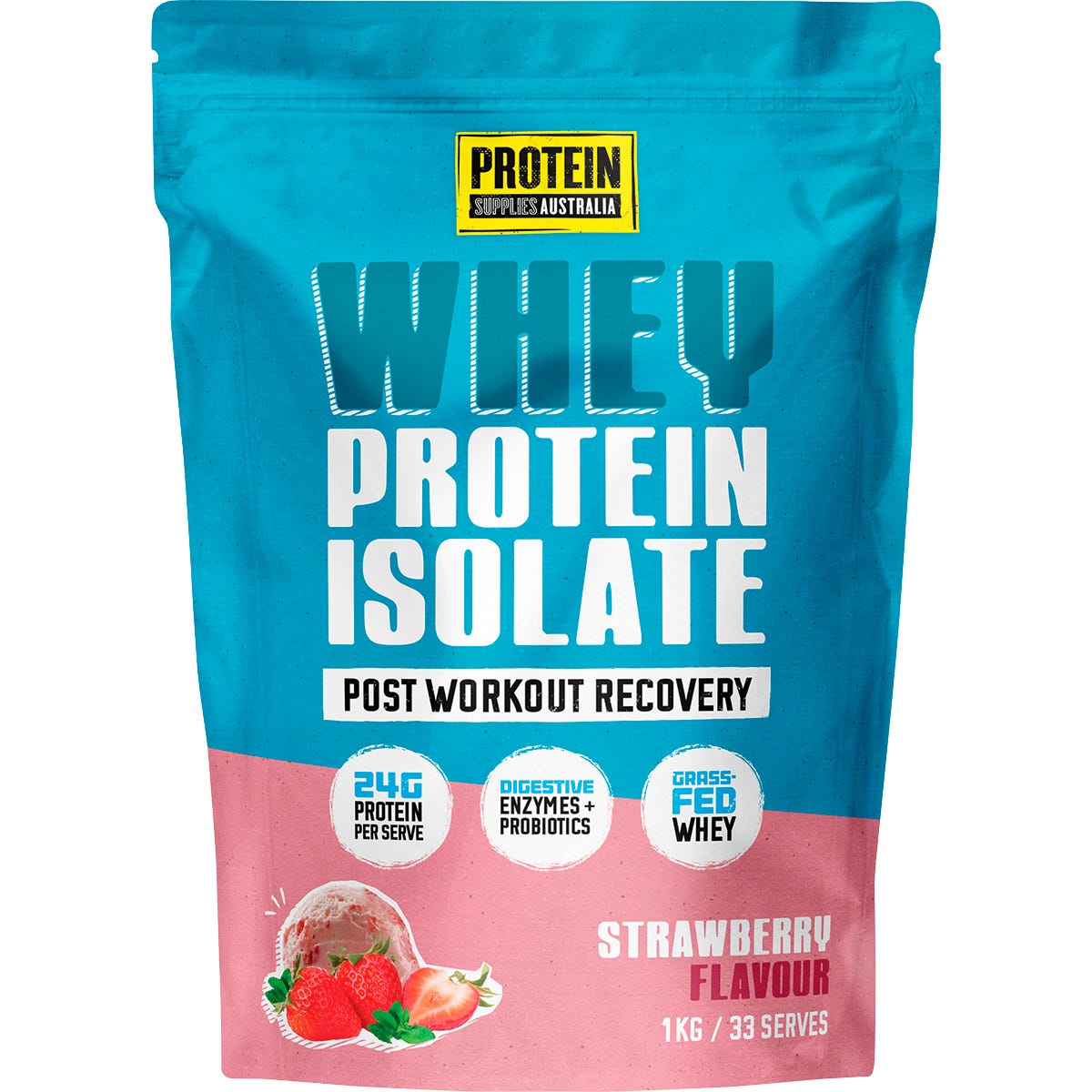 Protein Supplies Australia WPI Whey Protein Isolate Strawberry 1kg - Protein Supplies Australia