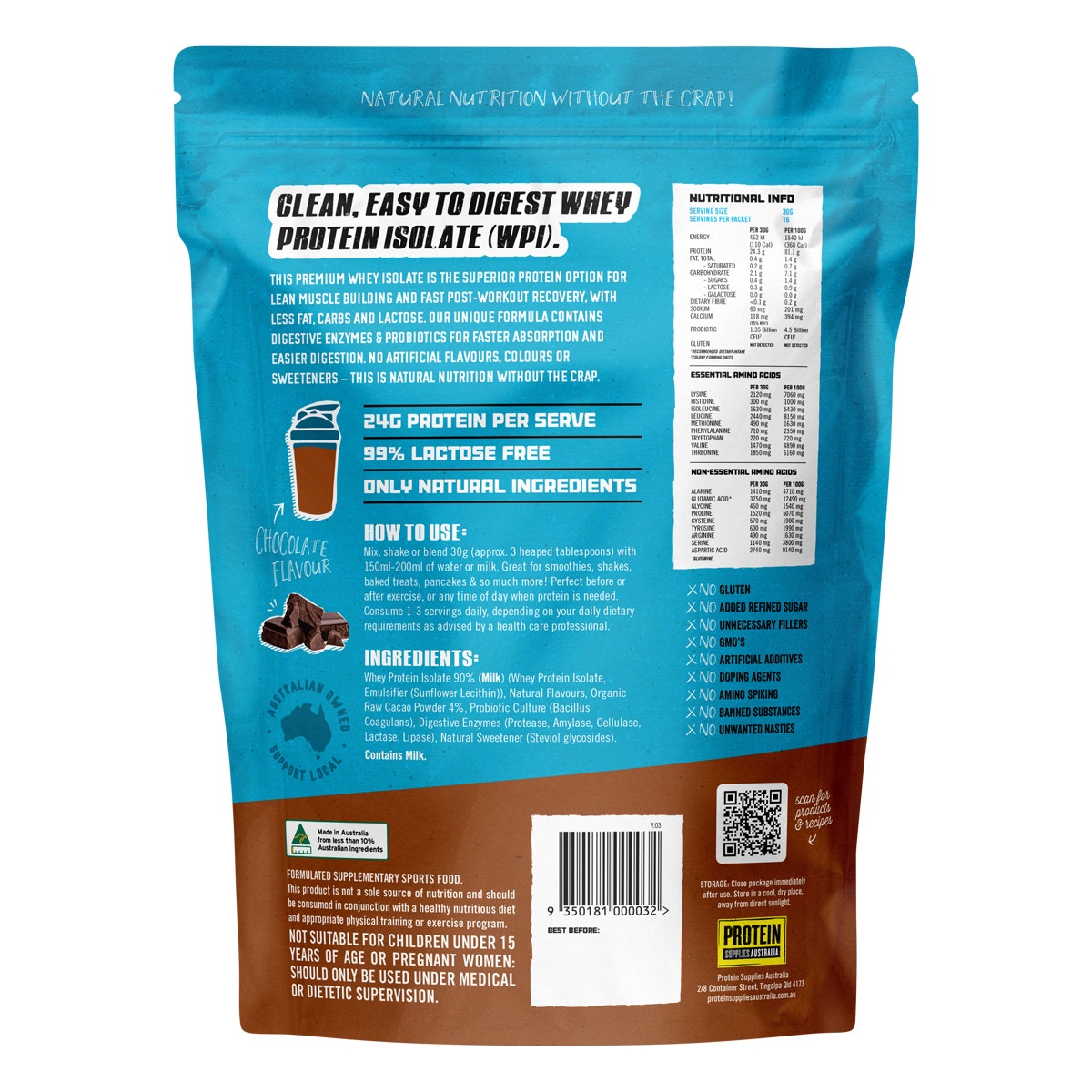 Protein Supplies Australia WPI Whey Protein Isolate Chocolate 500g