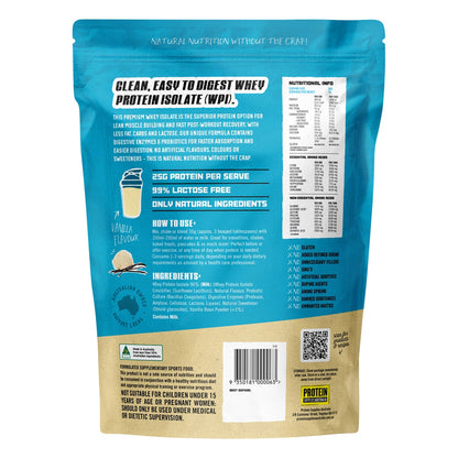 Protein Supplies Australia WPI Whey Protein Isolate Vanilla Bean 500g