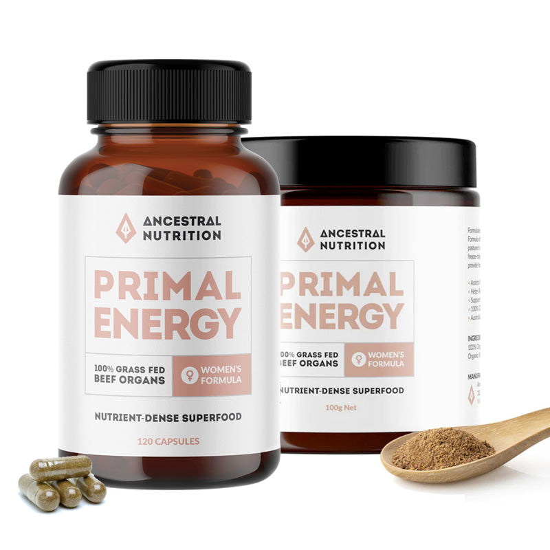 Ancestral Nutrition Primal Energy Women - Grass Fed Beef Organ Superfood - 30 Servings