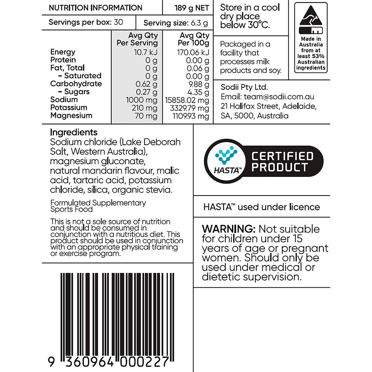 Sodii Everyday Hydration Salts Salty Mandarin 30pk - Sodii