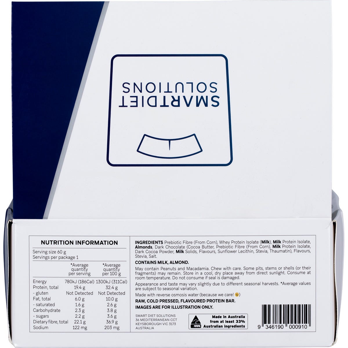 Smart Protein Bar Cookies & Cream Flavour Protein Bar 12x60g - Smart Protein Bar