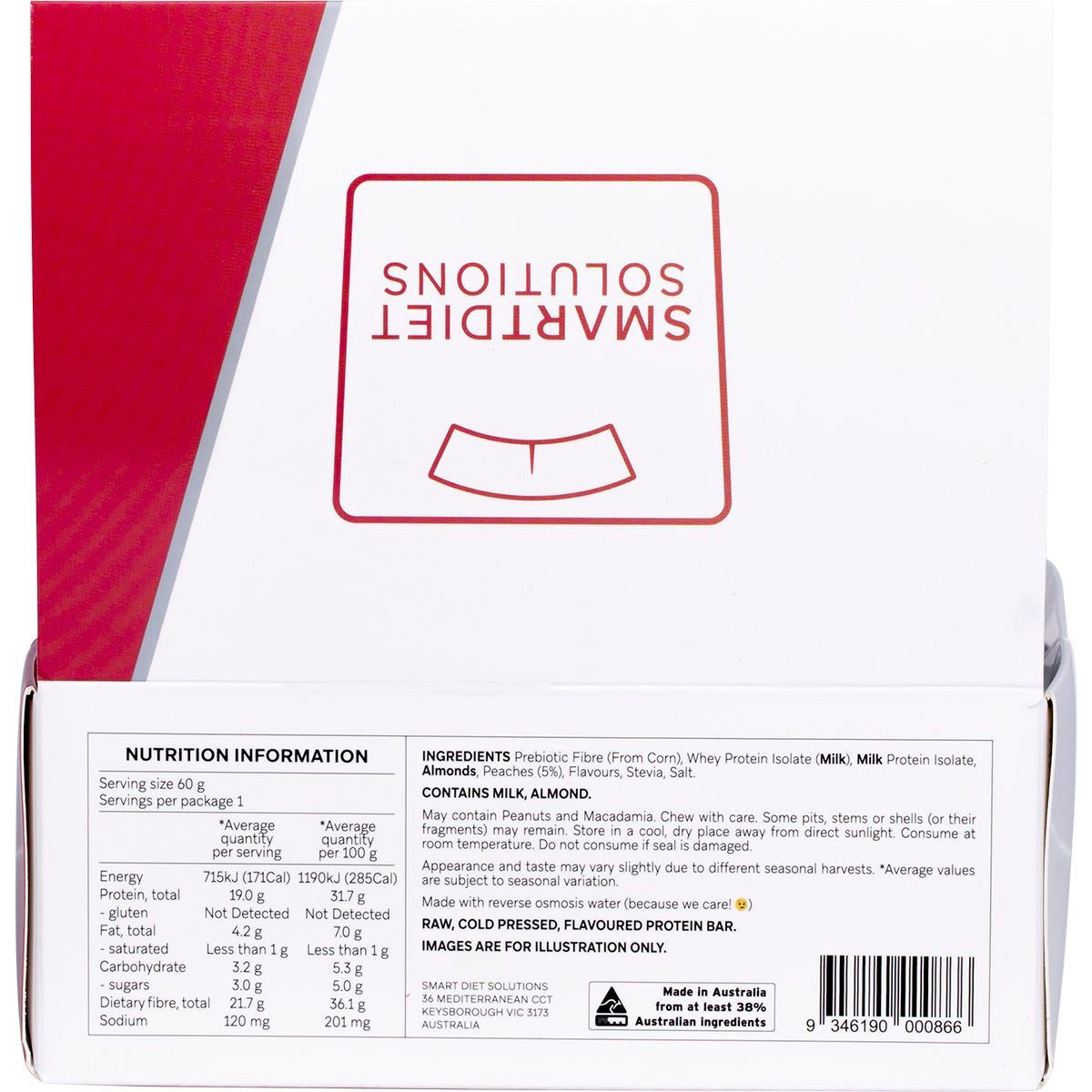 Smart Protein Bar Peaches & Cream Flavour Protein Bar 12x60g - Smart Protein Bar