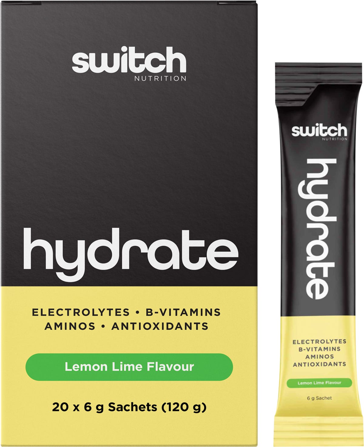 Switch Nutrition Hydrate Electrolytes No Added Sugar Lemon Lime 20x6g - Switch Nutrition