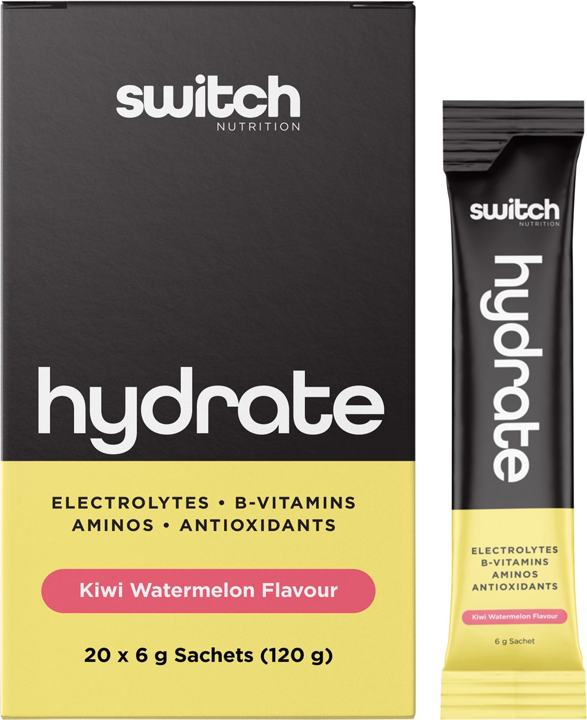 Switch Nutrition Hydrate Electrolytes No Added Sugar Kiwi Watermelon 20x6g - Switch Nutrition