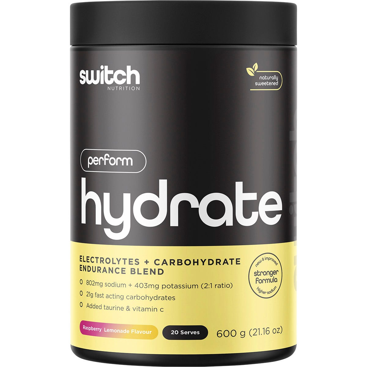 Switch Nutrition Hydrate Perform Electrolytes & Carbs Raspberry Lemonade 600g - Switch Nutrition