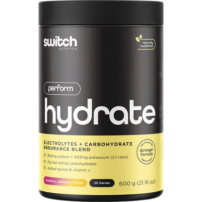 Switch Nutrition Hydrate Perform Electrolytes & Carbs Raspberry Lemonade 600g - Switch Nutrition