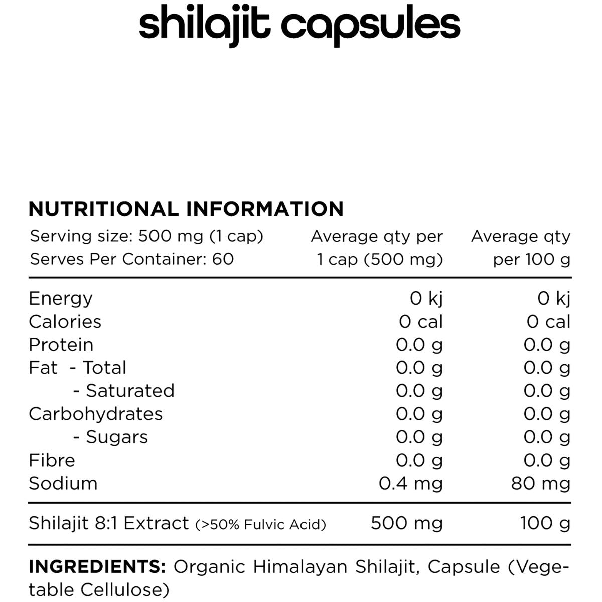 Switch Nutrition Shilajit Organic Himalayan Shilajit 8:1 60 Caps - Switch Nutrition