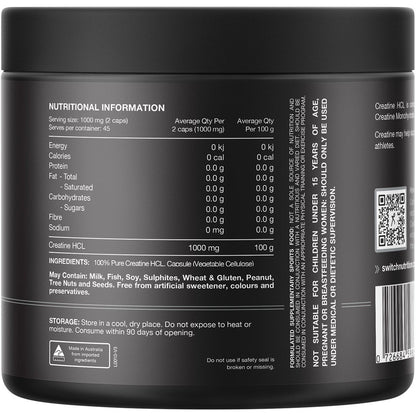 Switch Nutrition Creatine 100% Pure HCL 90 Caps - Switch Nutrition
