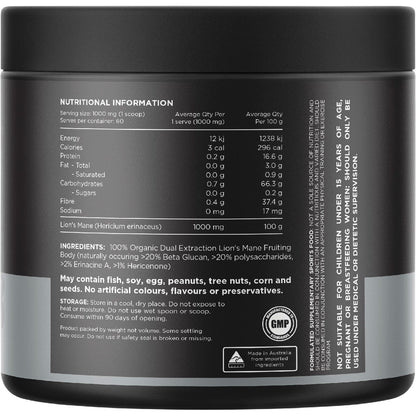 Switch Nutrition Lion's Mane 100% Pure Organic Unflavoured 60g - Switch Nutrition