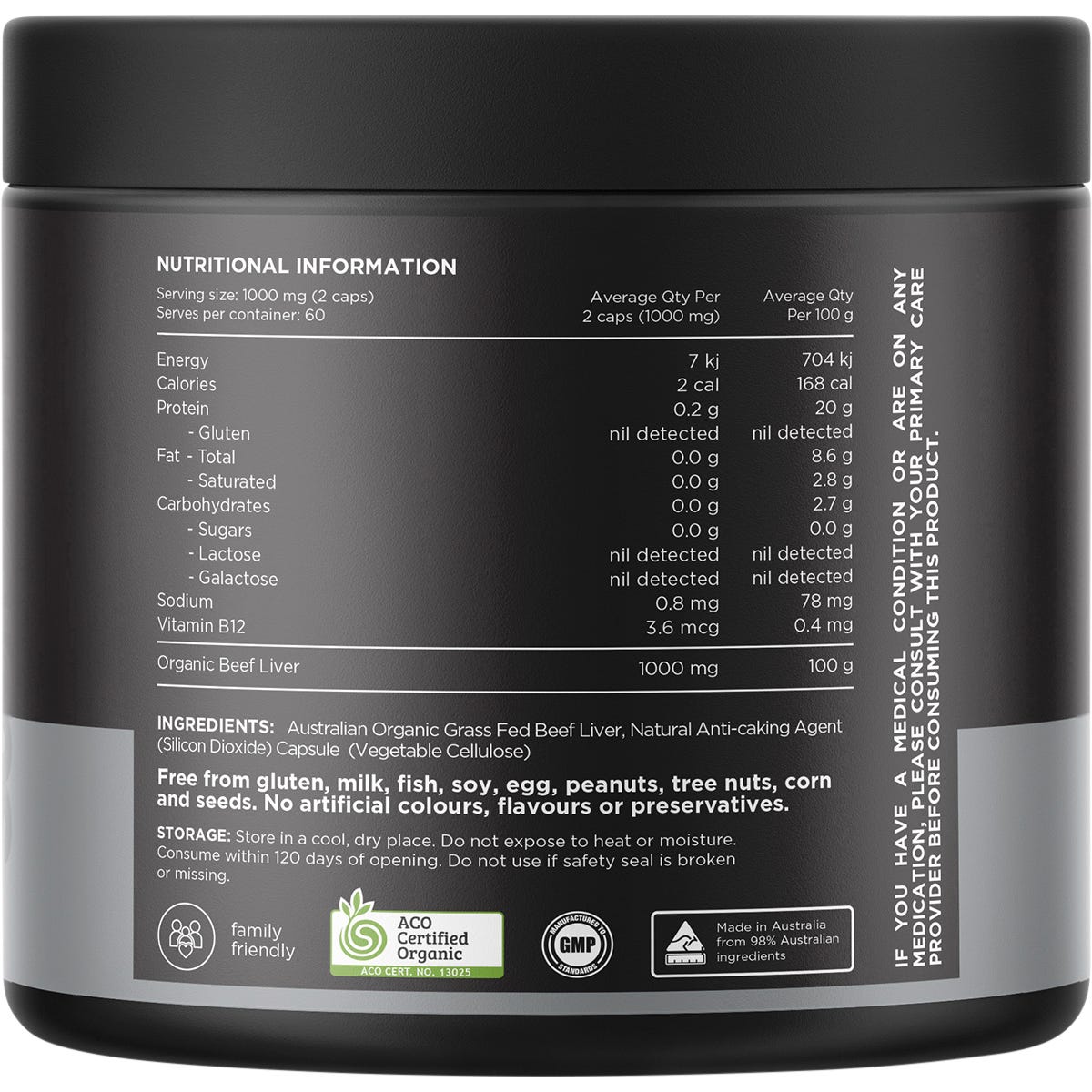 Switch Nutrition Beef Liver 100% Organic Grass Fed 120 Caps - Switch Nutrition