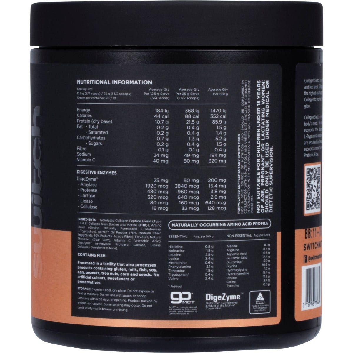 Switch Nutrition Hydrolysed Collagen Protein Vanilla Creme 250g - Switch Nutrition