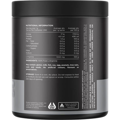 Switch Nutrition Arginine 100% Pure L-Arginine Unflavoured 200g - Switch Nutrition