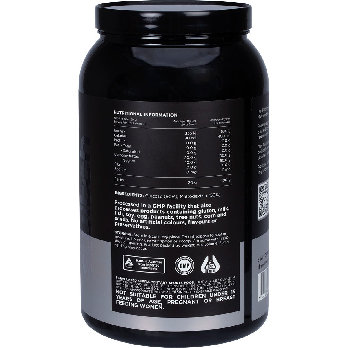 Switch Nutrition Carbs 100% Pure Carbohydrates Unflavoured 1kg - Switch Nutrition