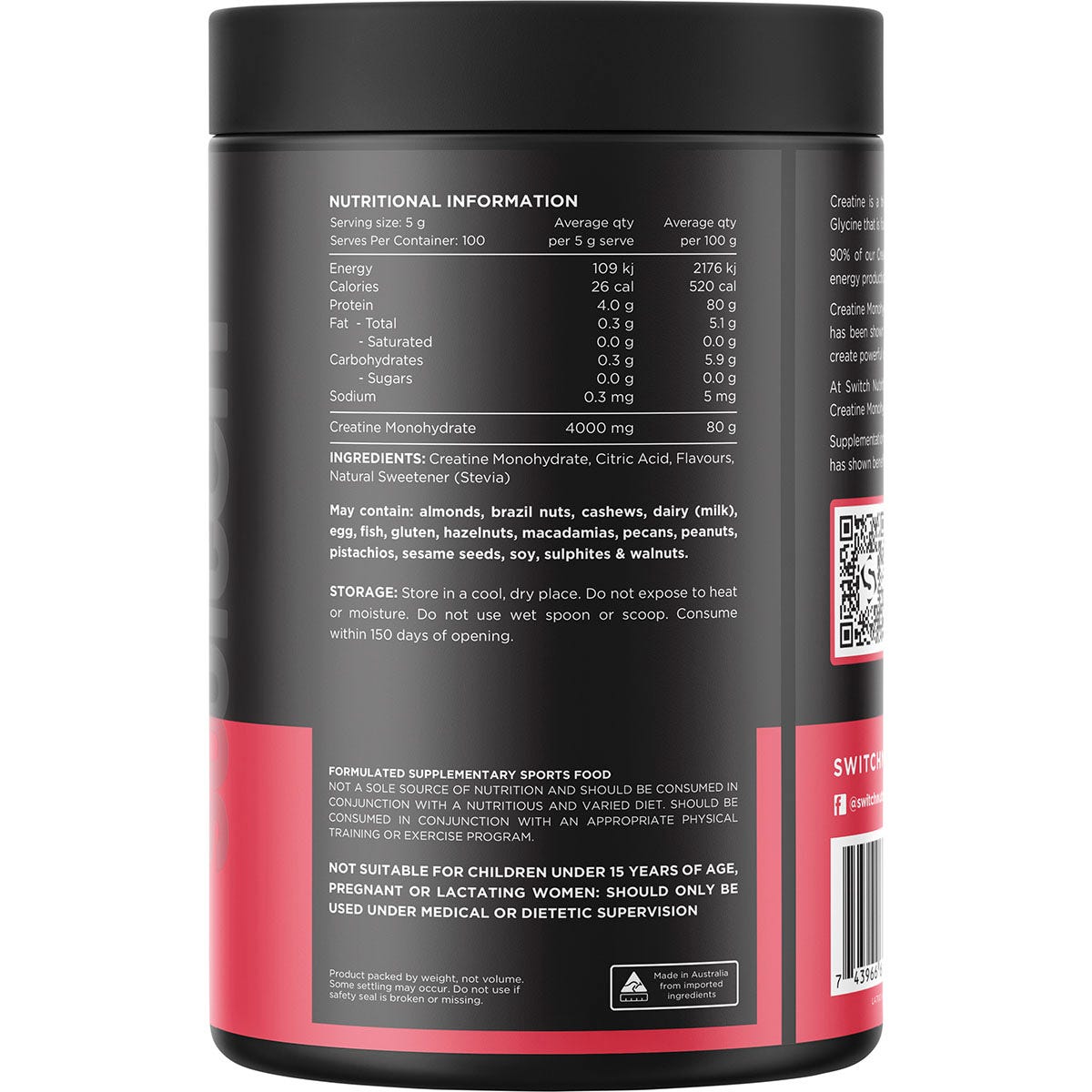Switch Nutrition Creatine Monohydrate Refreshing Lime 500g - Switch Nutrition