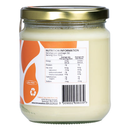 Thrive Tallow 100% Grass Fed Tallow 500ml - Thrive Tallow