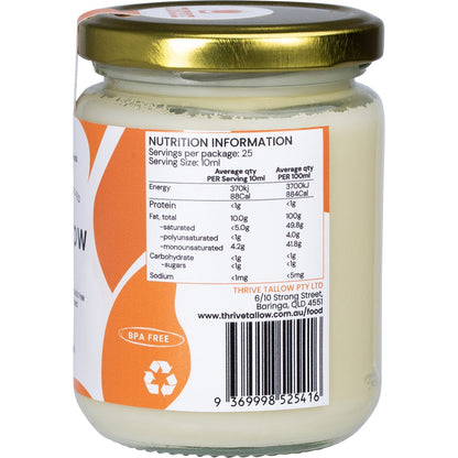 Thrive Tallow 100% Grass Fed Tallow 250ml - Thrive Tallow