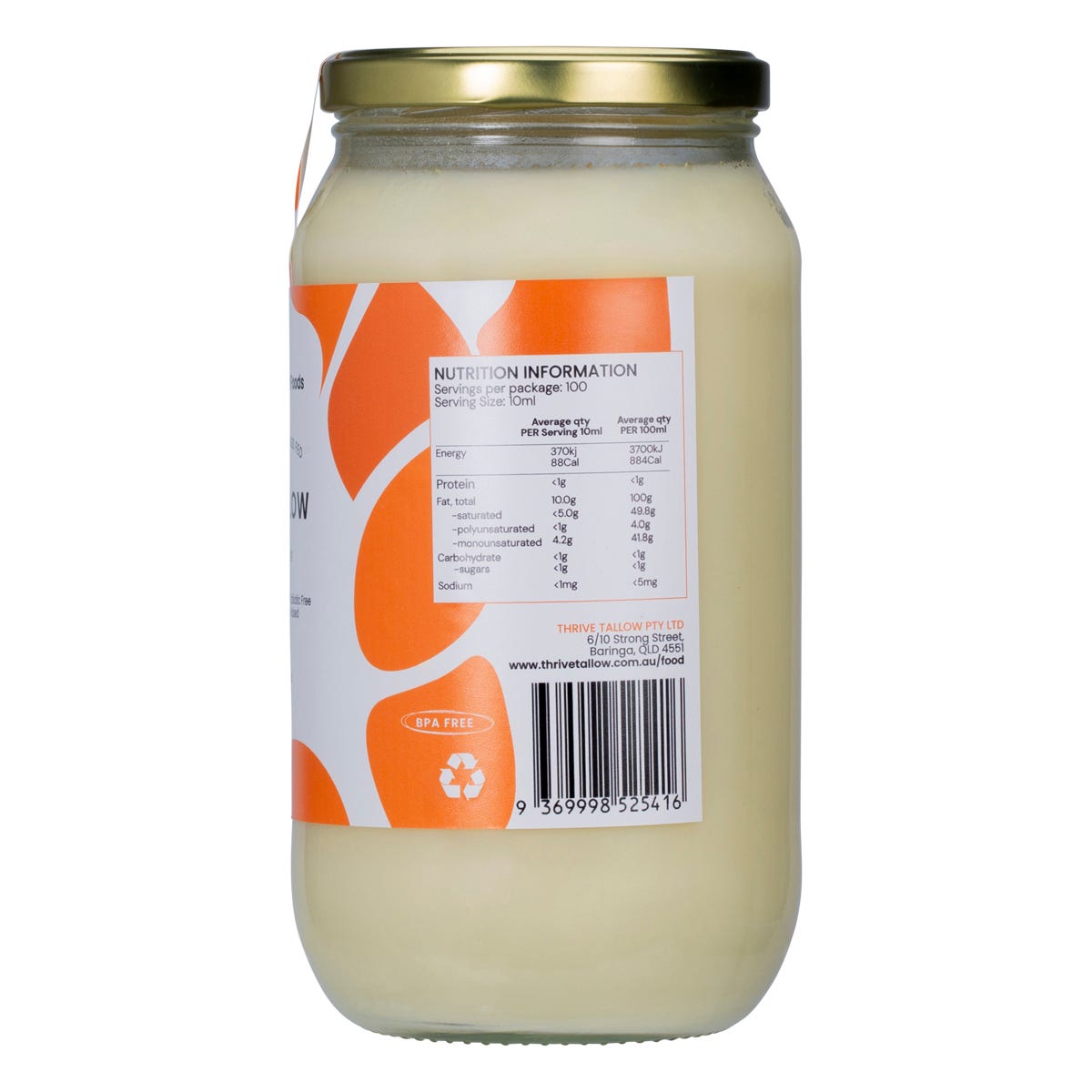 Thrive Tallow 100% Grass Fed Tallow 1L - Thrive Tallow