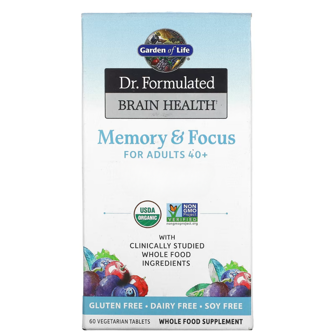 Garden of Life, Dr. Formulated Brain Health, Memory & Focus for Adults 40+, 60 Vegetarian Tablets