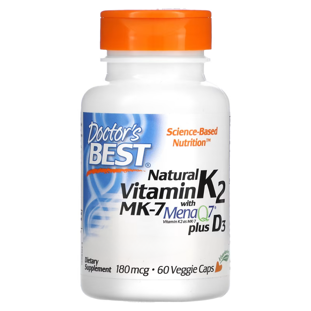 Doctor's Best, Natural Vitamin K2 MK-7 with MenaQ7 plus Vitamin D3, 180 mcg, 60 Veggie Caps