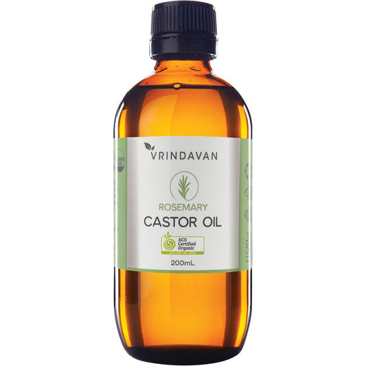 Vrindavan Castor Oil and Rosemary Amber Glass Bottle 200ml - Vrindavan