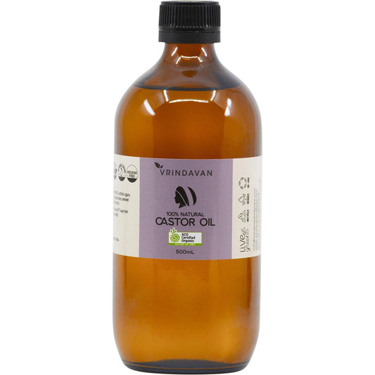 Vrindavan Castor Oil 100% Natural - Amber Glass Bottle 500ml - Vrindavan