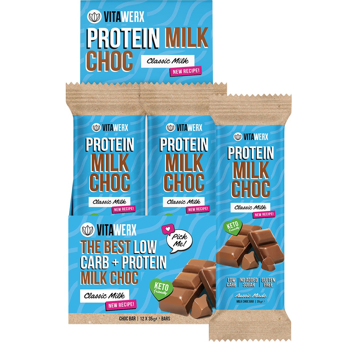 Vitawerx Protein Milk Choc Bar 12x35g - Vitawerx
