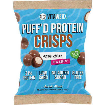 Vitawerx Puff'd Protein Crisps Milk Choc 10x60g - Vitawerx