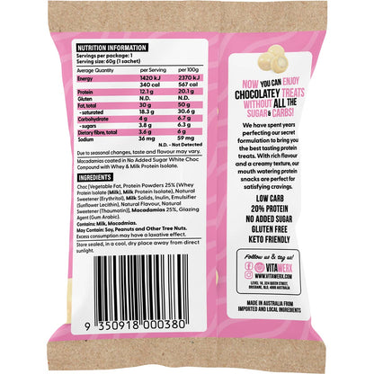 Vitawerx White Choc Coated Macadamias 10x60g - Vitawerx