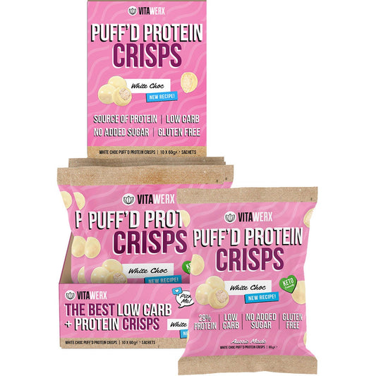 Vitawerx Puff'd Protein Crisps White Choc 10x60g - Vitawerx