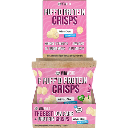 Vitawerx Puff'd Protein Crisps White Choc 10x60g - Vitawerx