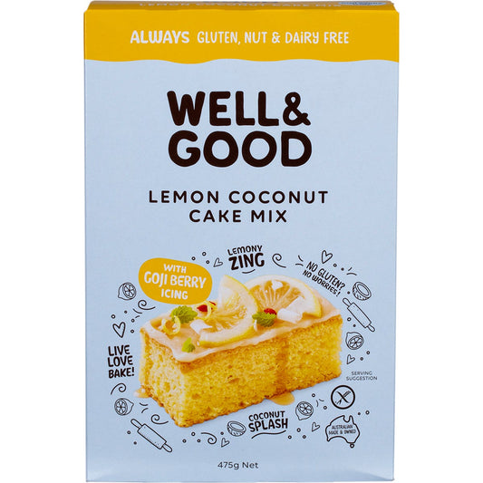 Well & Good Lemon Coconut Cake Mix with Goji Berry Icing 475g - Well & Good