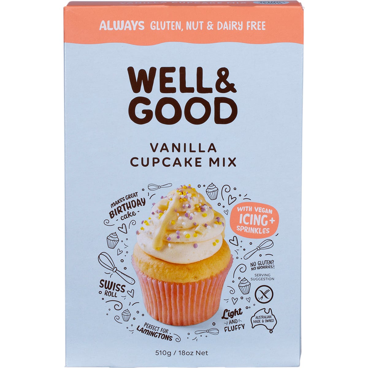 Well & Good Vanilla Cupcake Mix with Icing & Sprinkles 510g - Well & Good