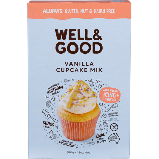 Well & Good Vanilla Cupcake Mix with Icing & Sprinkles 510g - Well & Good