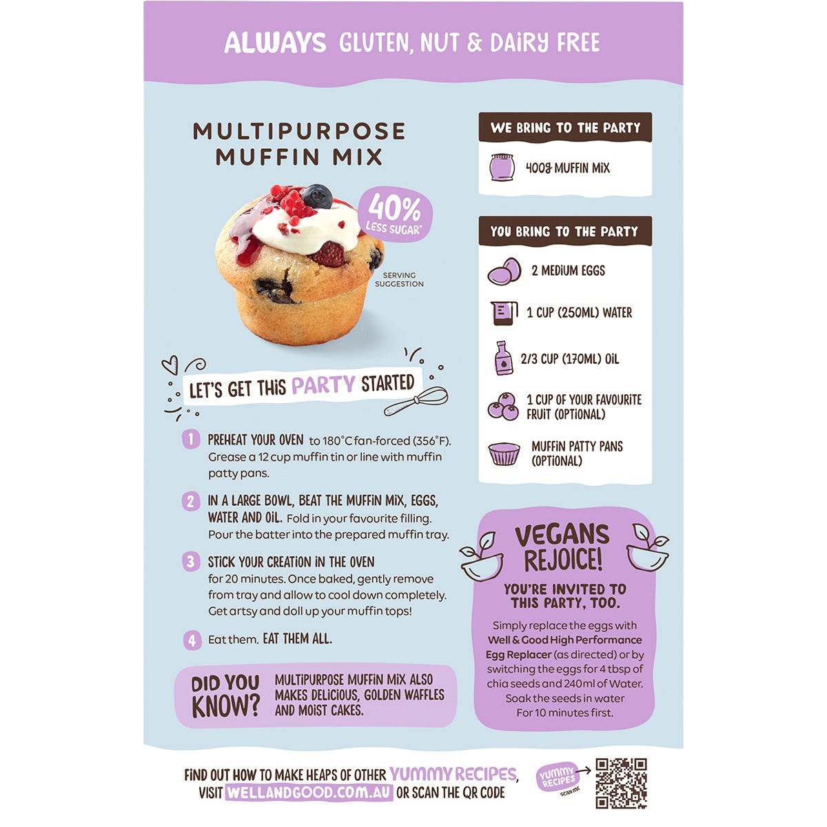 Well & Good Multipurpose Muffin Mix 40% Less Sugar 400g - Well & Good