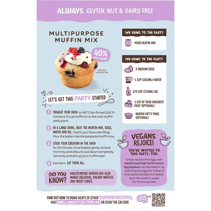 Well & Good Multipurpose Muffin Mix 40% Less Sugar 400g - Well & Good