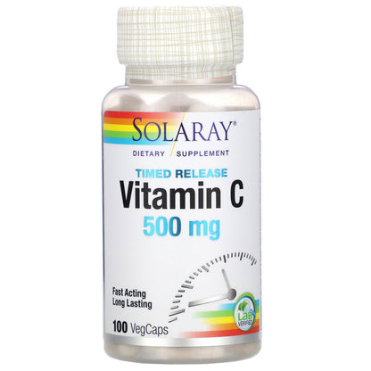 Solaray, Vitamin C, Time Release, 500 mg, 100 VegCaps - The Supplement Shop