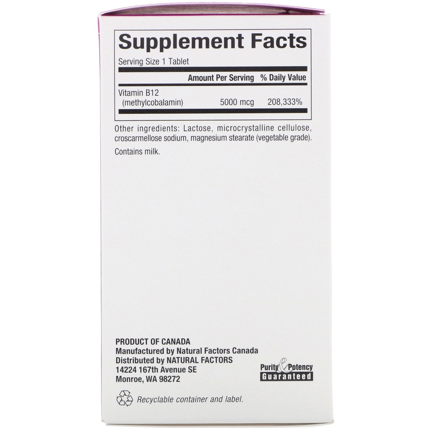 Natural Factors, B12, Methylcobalamin, 5000 mcg, 60 Chewable Tablets - The Supplement Shop