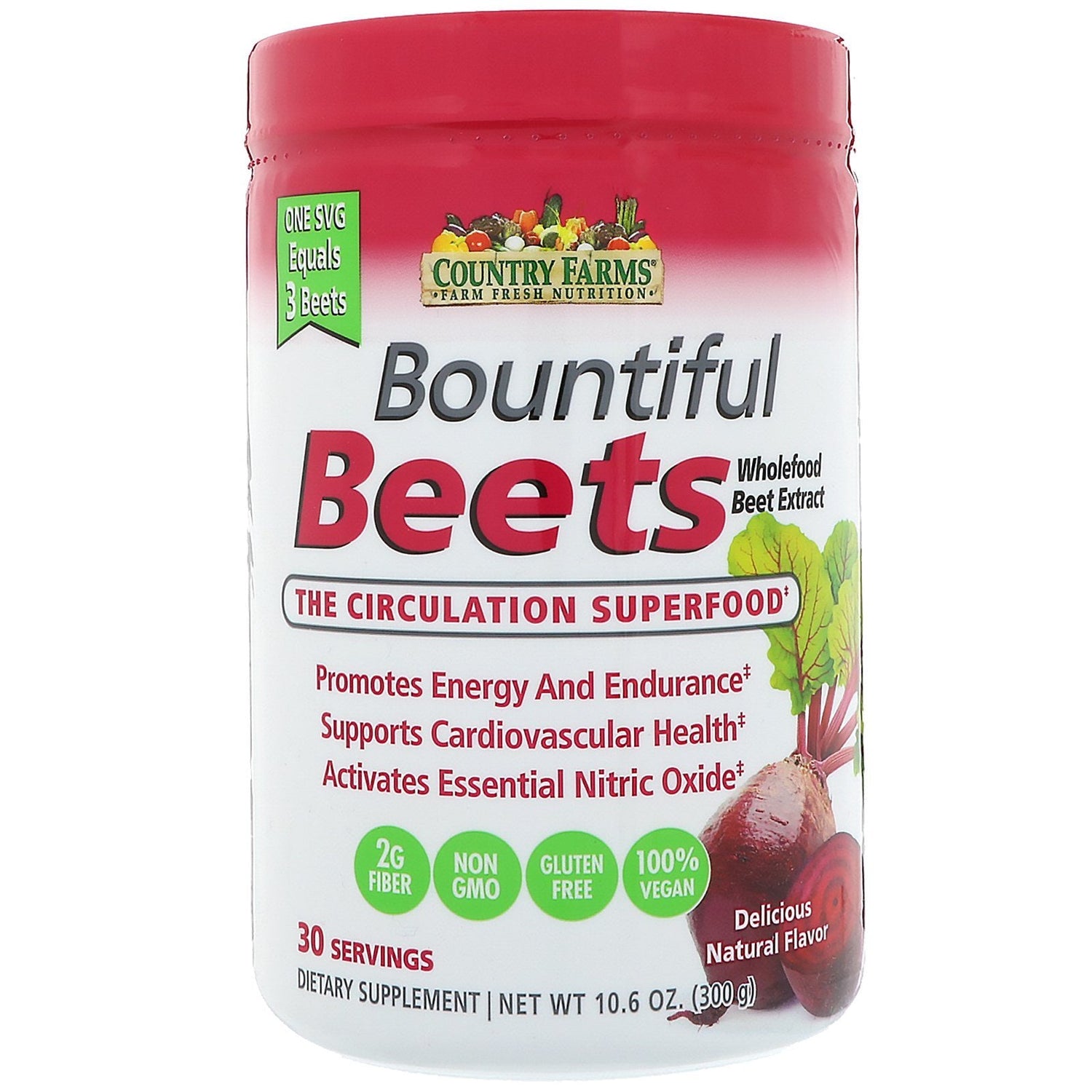 Country Farms, Bountiful Beets, The Circulation Superfood, Delicious Natural Flavor, 10.6 oz (300 g) - The Supplement Shop