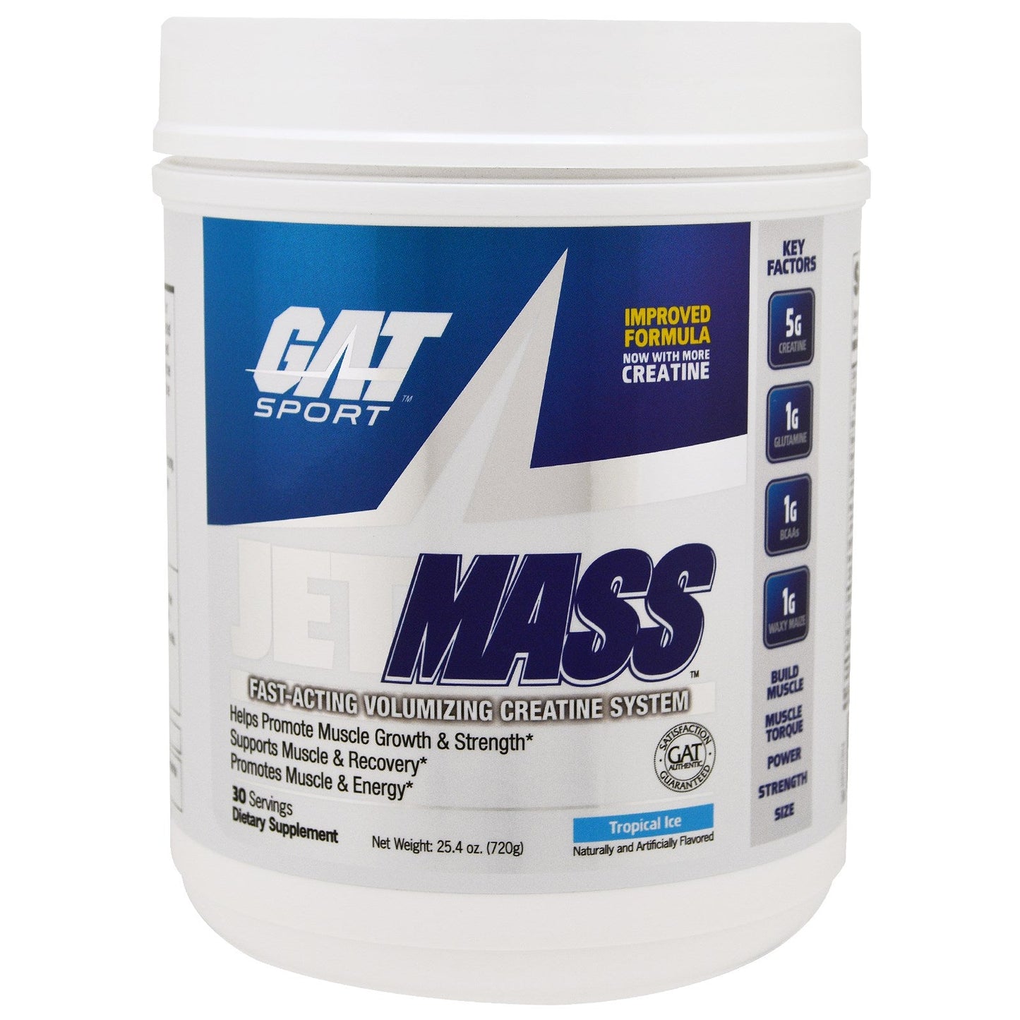 GAT, Sport, JetMass, Volumizing Creatine System, Tropical Ice, 1.58 lbs (720 g) - The Supplement Shop