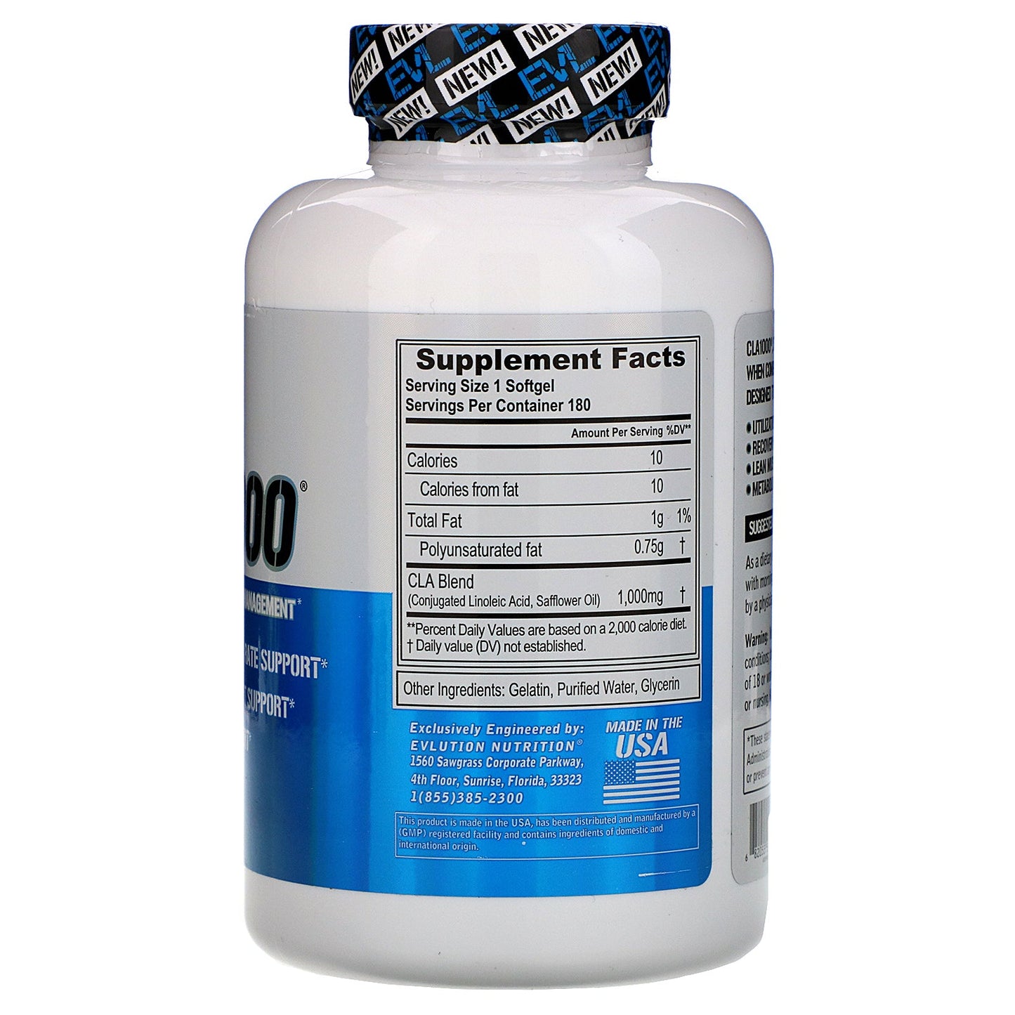 EVLution Nutrition, CLA1000, Stimulant Free Weight Management, 180 Softgels - The Supplement Shop