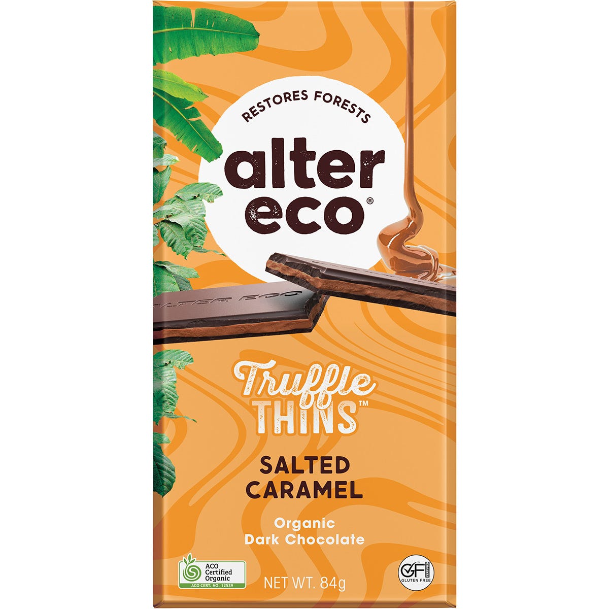 Alter Eco Chocolate Organic Salted Caramel Dark Truffle Thins 12x84g