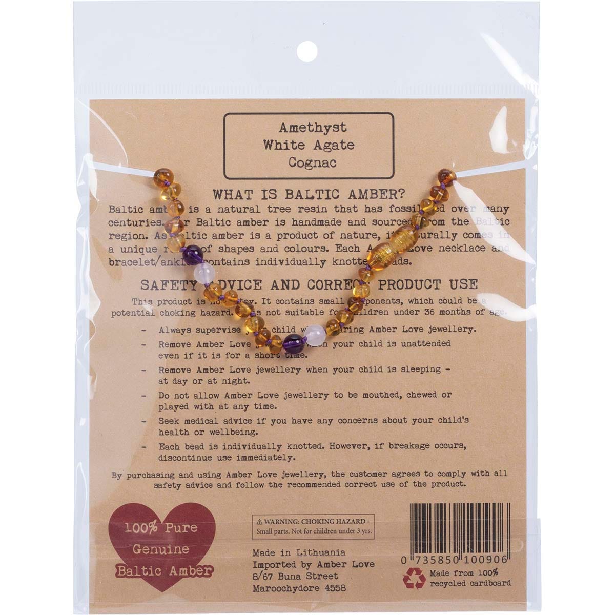 Amber Love Children's Necklace 100% Baltic Amber Cosmic Love 33cm