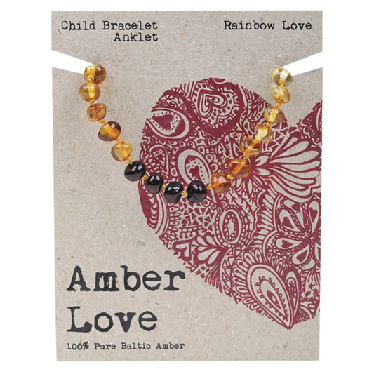 Amber Love Childrens Bracelet/Anklet 100% Baltic Amber Rainbow 14cm