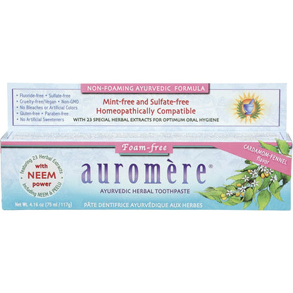 Auromere Toothpaste Ayurvedic Cardamom Fennel Fluoride Free 6x117g